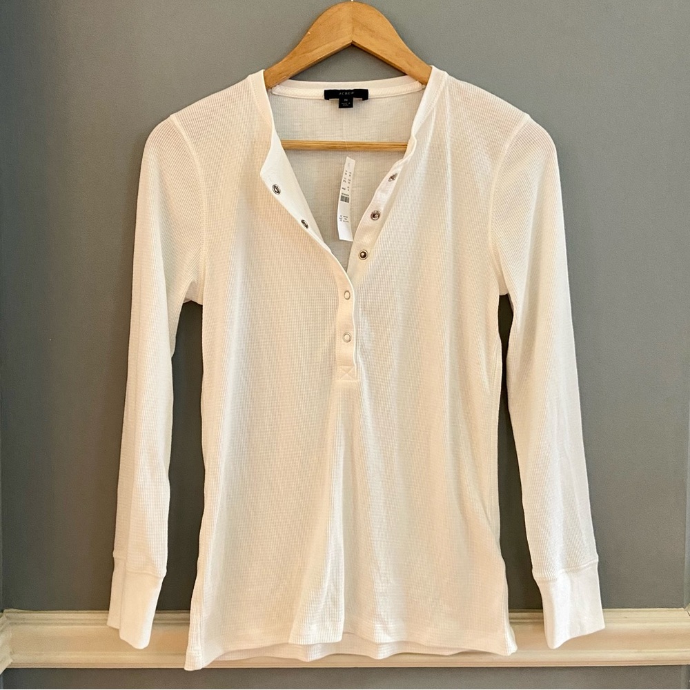 NWT white J. Crew snap front Henley shirt, medium